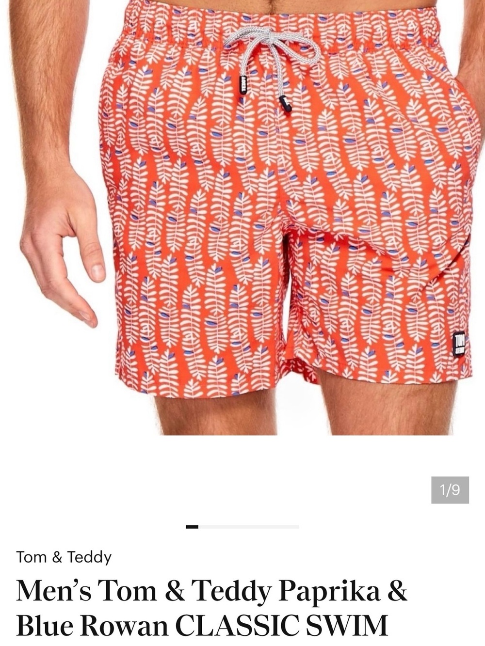 Tom & Teddy Paprika Swim Trunks with Blue Accents